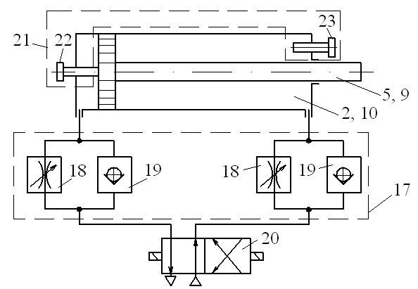 Пневматическая схема управления пневмоцилиндром