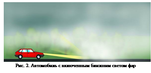 Надпись:   
Рис. 2. Автомобиль с включенным ближним светом фар