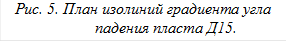 Рис. 5. План изолиний градиента угла падения пласта Д15.