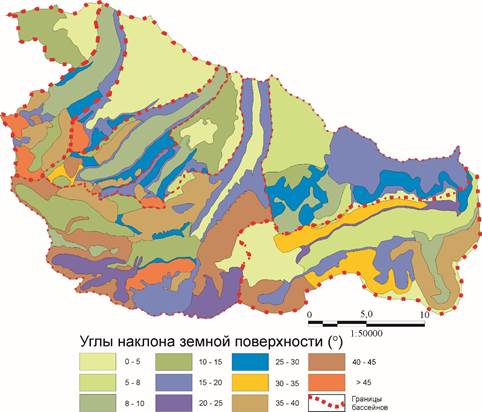 Карта уклонов поверхности рельефа