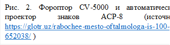 Рис. 2. Фороптор CV-5000 и автоматический проектор знаков ACP-8 (источник: https://glotr.uz/rabochee-mesto-oftalmologa-is-100-p-652038/ )

